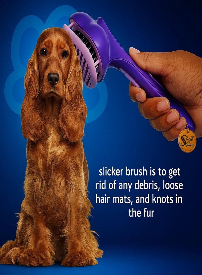 Sage Square 18cm Self Cleaning Brush Comb for Dogs & Cats | Cat Ear Shape Grooming Tool with Click-To-Clean Button | Detangling & Deshedding Brush with Anti-Slip Handle | Easy Fur Removal | All Pet (Type 1) - Image 4